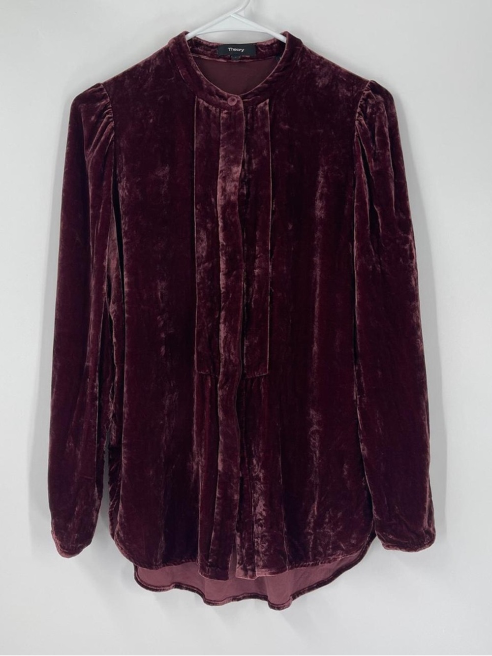 THEORY Button Down Velvet Peasant Blouse